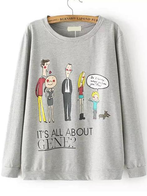 Romwe Cartton Letter Print Grey T-shirt