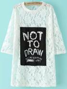 Romwe With Rivet Letter Print Lace White Blouse