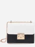 Romwe Black Contrast Pushlock Flap Structured Chain Bag