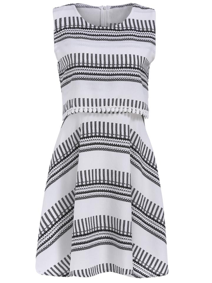Romwe Sleeveless Geometric Print White Dress