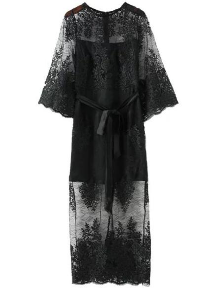 Romwe Bell Sleeve Lace Dress With Belt