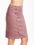 Romwe Pink Single Breasted Corduroy Pocket Pencil Skirt