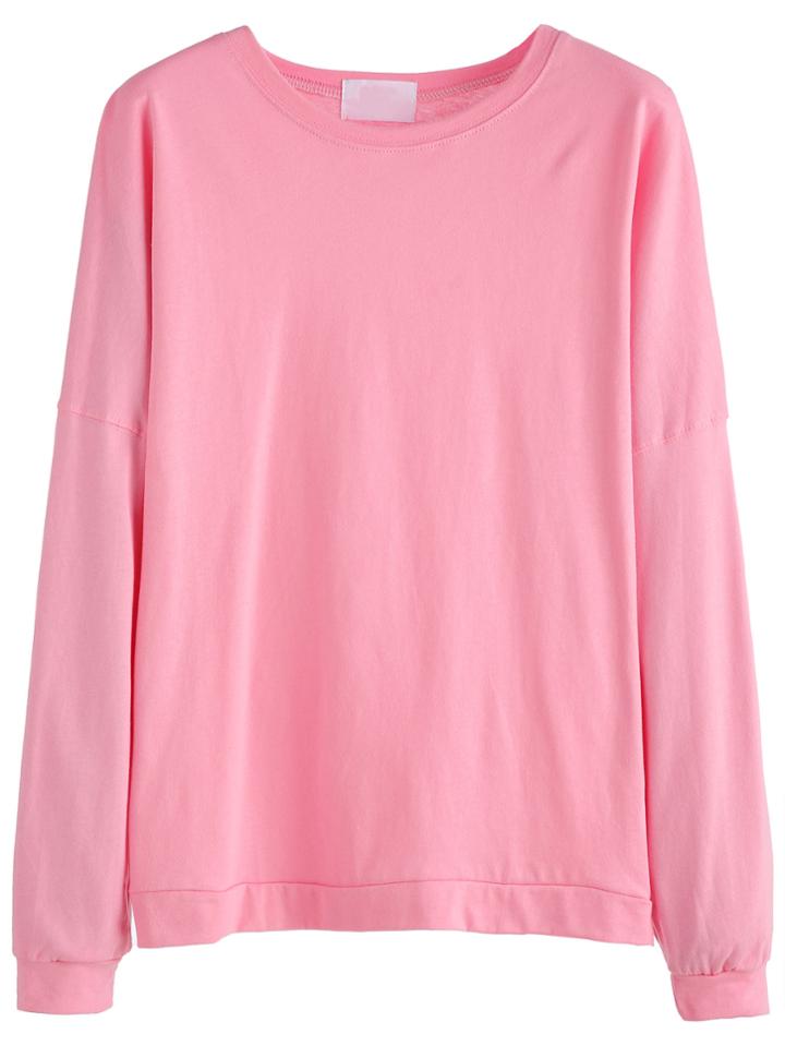 Romwe Pink Dropped Shoulder Seam Sweatshirt