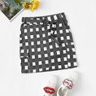 Romwe Belted Pocket Detail Plaid Print Skirt