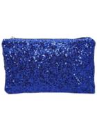 Romwe Royal Blue Zipper Sequin Clutch Bag