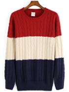 Romwe Color-block Cable Knit Sweater