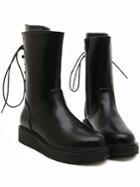 Romwe Black Round Toe Thick-soled Lace Up Boots