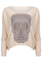 Romwe Skull Embroidery Apricot Jumper
