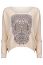 Romwe Skull Embroidery Apricot Jumper