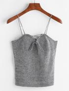 Romwe Grey Marled Lace Up Sweetheart Cami Top