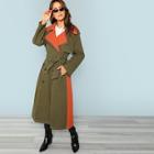 Romwe Belted Cuff Trench Coat