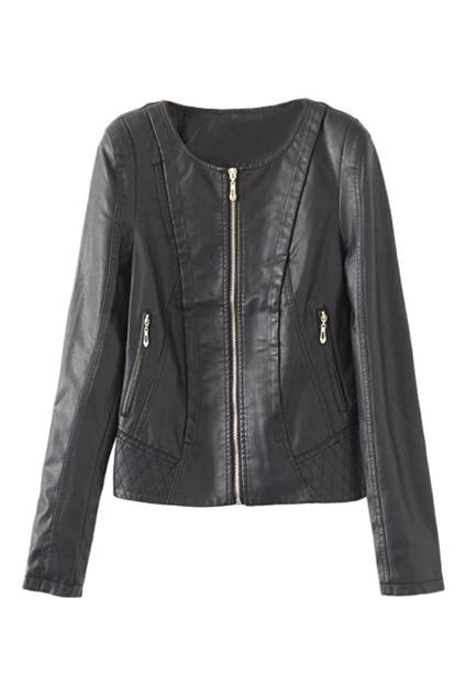 Romwe Zippered Black Pu Jacket