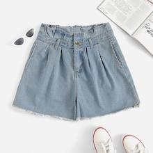 Romwe High Waist Solid Denim Shorts