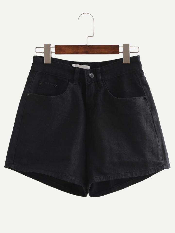 Romwe Wide Leg Black Denim Shorts