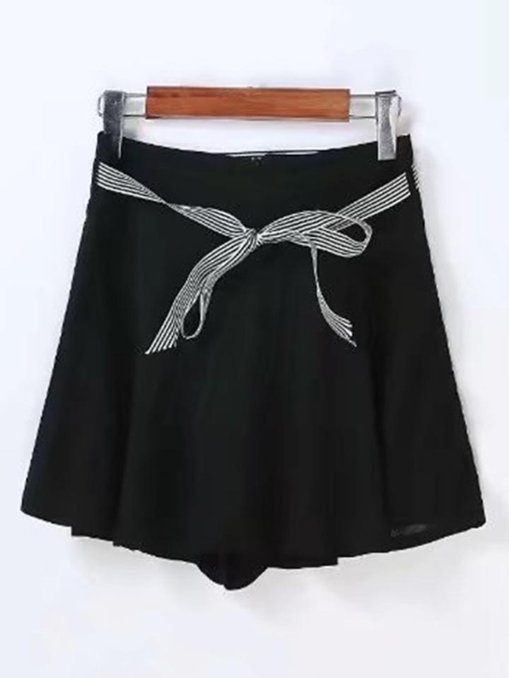 Romwe Tie Waist Zipper Back Skirt