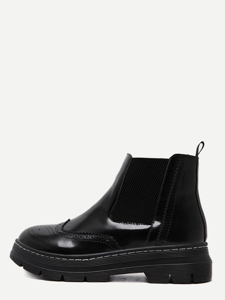 Romwe Black Pu Wingtip Elastic Booties