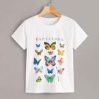 Romwe Butterfly And Letter Print Tee