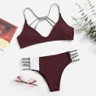 Romwe Striped Straps Top Ladder-cut-out Bikini