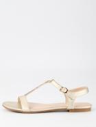Romwe Metal Plate T-strap Gold Sandals