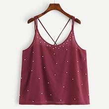 Romwe Plus Beaded Decoration Solid Cami Top