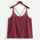 Romwe Plus Beaded Decoration Solid Cami Top