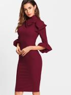 Romwe Exaggerate Bow Detail Trumpet Sleeve Dress