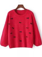 Romwe Round Neck Bow Red Sweater