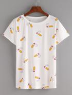 Romwe Cigarette Print T-shirt - White