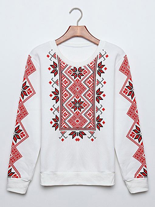 Romwe White National Print Thicken Sweatshirt