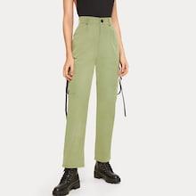 Romwe Flap Pockets Ribbon Buckle Cargo Pants