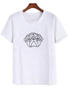 Romwe Dog Embroidered White T-shirt
