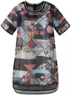 Romwe Short Sleeve Geometric Print Split Organza Dress