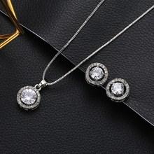 Romwe Rhinestone Round Pendant Necklace & Earrings 3pack