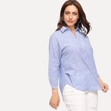 Romwe Plus Asymmetrical Hem Striped Blouse