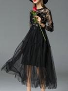 Romwe Black Eyelash Lace Gauze Sequined Dress