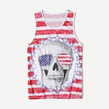 Romwe Guys Skull & Stripe Print Tank Top