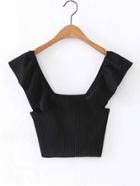 Romwe Square Neck Ribbed Crop Tee