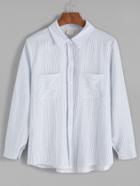 Romwe Pale Blue Striped Pockets Shirt