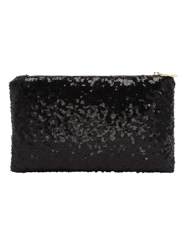 Romwe Black Zipper Sequined Clutch Bag