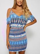 Romwe Blue Cold Shoulder Print Cut Out Dress