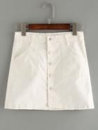 Romwe Buttoned Front White Denim Skirt