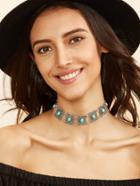 Romwe Antique Silver Turquoise Geometric Tribal Choker Necklace