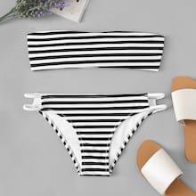 Romwe Cut-out Random Striped Bikini Set