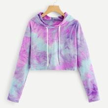 Romwe Tie Dye Drawstring Hoodie