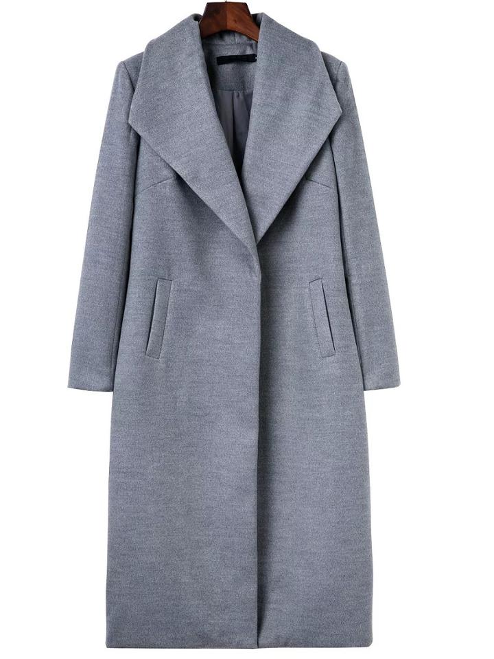 Romwe Grey Shawl Collar Longline Coat
