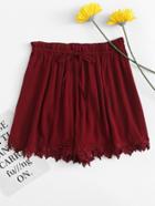 Romwe Drawstring Waist Lace Trim Shorts