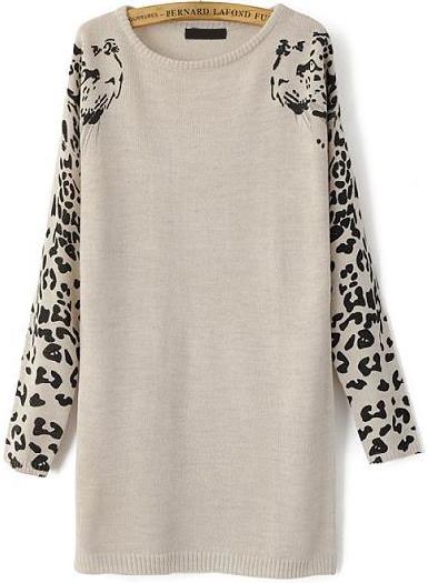 Romwe Leopard Print Loose Knit Sweater