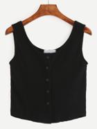 Romwe Buttoned Front Ribbed Knit Crop Tank Top - Black