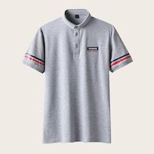 Romwe Guys Side Stripe Letter Embroidery Polo Shirt