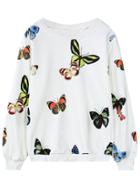 Romwe Butterfly Print White Sweatshirt